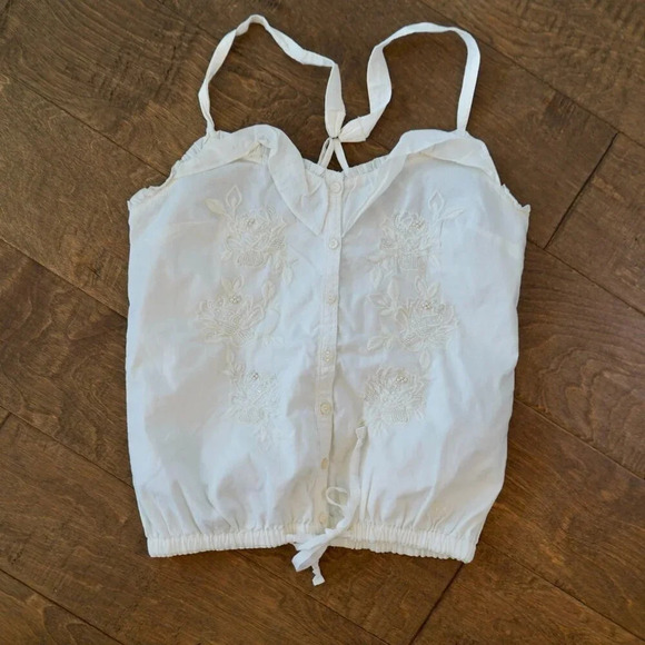 abercrombie Embroidered Floral Cream Tank -‎ L - Picture 1 of 5